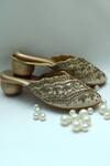 Buy_Foot Fuel_Gold Embroidery Nihaa Zardozi Floral Mule Heels _at_Aza_Fashions