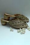 Shop_Foot Fuel_Gold Embroidery Nihaa Zardozi Floral Mule Heels _at_Aza_Fashions