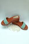 Shop_Foot Fuel_Blue Embroidery Stone Embellished Strap Wedges _at_Aza_Fashions