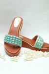 Foot Fuel_Blue Embroidery Stone Embellished Strap Wedges _Online_at_Aza_Fashions