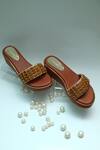Shop_Foot Fuel_Brown Beads, Zari Embellished Strap Wedges _at_Aza_Fashions