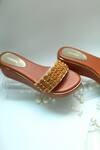 Foot Fuel_Brown Beads, Zari Embellished Strap Wedges _Online_at_Aza_Fashions