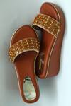 Shop_Foot Fuel_Brown Beads, Zari Embellished Strap Wedges _Online_at_Aza_Fashions