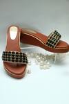 Buy_Foot Fuel_Brown Beads, Zari Studded Strap Wedges _at_Aza_Fashions