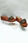 Shop_Foot Fuel_Brown Beads, Zari Studded Strap Wedges _at_Aza_Fashions