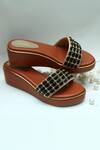 Buy_Foot Fuel_Brown Beads, Zari Studded Strap Wedges _Online_at_Aza_Fashions