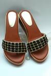 Foot Fuel_Brown Beads, Zari Studded Strap Wedges _at_Aza_Fashions