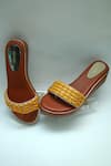 Shop_Foot Fuel_Brown Embroidery Stone Studded Strap Wedges _at_Aza_Fashions