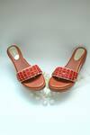 Shop_Foot Fuel_Brown Embroidery, Beads Strap Wedges _at_Aza_Fashions