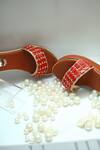 Foot Fuel_Brown Embroidery, Beads Strap Wedges _at_Aza_Fashions