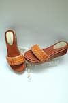 Shop_Foot Fuel_Brown Embroidery, Zari Stone Strap Wedges _at_Aza_Fashions