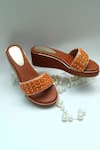 Foot Fuel_Brown Embroidery, Zari Stone Strap Wedges _Online_at_Aza_Fashions