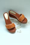 Buy_Foot Fuel_Brown Embroidery, Zari Stone Strap Wedges _Online_at_Aza_Fashions