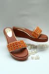 Shop_Foot Fuel_Brown Embroidery, Zari Stone Strap Wedges _Online_at_Aza_Fashions