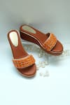Foot Fuel_Brown Embroidery, Zari Stone Strap Wedges _at_Aza_Fashions