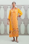 Buy_Lila_Yellow Crepe Embroidered Floral Shirt Collar Jaal Pattern Dress _at_Aza_Fashions