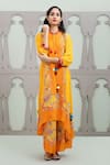 Lila_Multi Color Crepe Embroidered Floral Mandarin Collar Jaal Pattern Kurta Pant Set _Online_at_Aza_Fashions