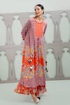 Buy_Lila_Red Crepe Embroidered Floral Round Lalie Botanic Pattern Kurta With Pant _at_Aza_Fashions