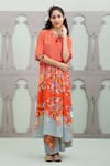 Buy_Lila_Orange Crepe Embroidered Floral Round Lalie Garden Pattern Kurta With Pant _at_Aza_Fashions