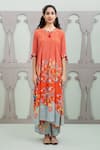 Lila_Orange Crepe Embroidered Floral Round Lalie Garden Pattern Kurta With Pant _Online_at_Aza_Fashions