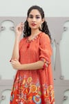 Buy_Lila_Orange Crepe Embroidered Floral Round Lalie Garden Pattern Kurta With Pant _Online_at_Aza_Fashions