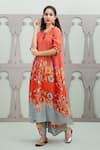 Shop_Lila_Orange Crepe Embroidered Floral Round Lalie Garden Pattern Kurta With Pant _Online_at_Aza_Fashions