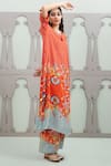 Lila_Orange Crepe Embroidered Floral Round Lalie Garden Pattern Kurta With Pant _at_Aza_Fashions