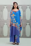 Lila_Blue Crepe Embroidered Floral Round Blossom Pattern Flared Kurta With Pant _Online_at_Aza_Fashions