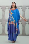 Shop_Lila_Blue Crepe Embroidered Floral Round Blossom Pattern Flared Kurta With Pant _Online_at_Aza_Fashions