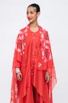 Buy_Lila_Red Cotton-silk Blend Solid Xena Asymmetric Kurta Set With Printed Dupatta _Online_at_Aza_Fashions