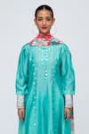 Buy_Lila_Blue Cotton-silk Blend Solid Floral Round Zahira Asymmetric Kurta Pant Set 