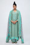 Buy_Lila_Blue Crepe Printed Floral Round Amina Kurta Pant Set _at_Aza_Fashions