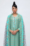 Lila_Blue Crepe Printed Floral Round Amina Kurta Pant Set _Online_at_Aza_Fashions