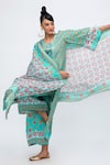 Shop_Lila_Blue Crepe Printed Floral Round Amina Kurta Pant Set _Online_at_Aza_Fashions