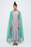 Buy_Lila_Blue Crepe Printed Floral Round Anita Anarkali Pant Set _at_Aza_Fashions