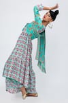 Shop_Lila_Blue Crepe Printed Floral Round Anita Anarkali Pant Set _Online_at_Aza_Fashions