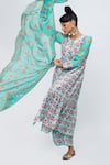 Lila_Blue Crepe Printed Floral Round Anita Anarkali Pant Set _at_Aza_Fashions