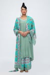 Buy_Lila_Blue Crepe Printed Floral Round Fiza Blossom Kurta Pant Set _at_Aza_Fashions