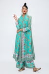 Shop_Lila_Blue Crepe Printed Floral Round Fiza Blossom Kurta Pant Set _Online_at_Aza_Fashions