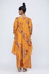 Shop_Lila_Yellow Cotton Silk Blend Printed Floral Round Cara Asymmetric Kurta And Pant Set _at_Aza_Fashions