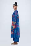 Lila_Blue Cotton Silk Blend Printed Floral Round Cheema Straight Kurta And Pant Set _Online_at_Aza_Fashions