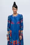 Buy_Lila_Blue Cotton Silk Blend Printed Floral Round Cheema Straight Kurta And Pant Set _Online_at_Aza_Fashions