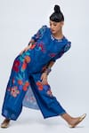 Shop_Lila_Blue Cotton Silk Blend Printed Floral Round Cheema Straight Kurta And Pant Set _Online_at_Aza_Fashions