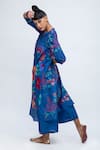 Lila_Blue Cotton Silk Blend Printed Floral Round Cheema Straight Kurta And Pant Set _at_Aza_Fashions