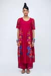 Buy_Lila_Red Cotton Silk Blend Printed Floral Round Creta Kurta And Pant Set _at_Aza_Fashions