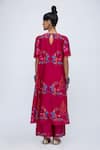 Shop_Lila_Red Cotton Silk Blend Printed Floral Round Creta Kurta And Pant Set _at_Aza_Fashions