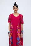 Lila_Red Cotton Silk Blend Printed Floral Round Creta Kurta And Pant Set _Online_at_Aza_Fashions