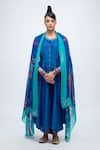 Buy_Lila_Blue Cotton Silk Blend Embroidered Mirror Round Neelam Anarkali Pant Set _at_Aza_Fashions