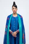 Lila_Blue Cotton Silk Blend Embroidered Mirror Round Neelam Anarkali Pant Set _Online_at_Aza_Fashions