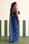 Shop_Reeti Arneja - Theklub_Blue Chiffon, Satin Embroidery Mirah Pre-stitched Saree With 3d Leaf Blouse _at_Aza_Fashions